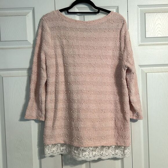ANN TAYLOR LOFT Peach White Lace Peplum Boulce Crewneck Pullover Lightweight - Picture 6 of 6